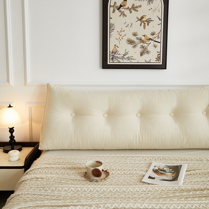 91家纺网 家纺一手货源 找家纺 艺菲阁家纺 2025新款竹节绒床头靠背 奶油白