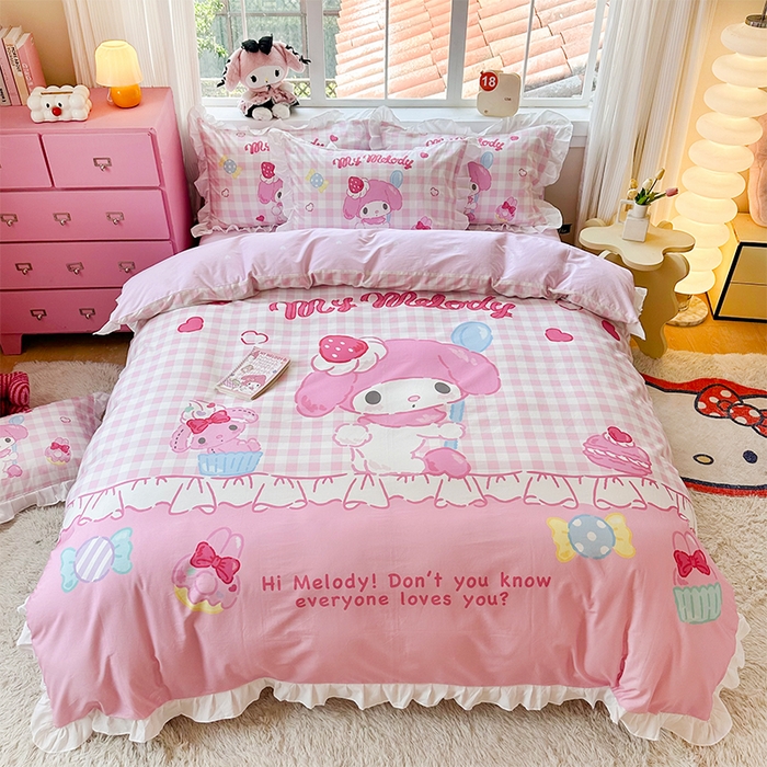 91家纺网 家纺一手货源 找家纺 （总）玉元坊 2025新款三丽鸥全棉纯棉大版花边款床品三四件套第四批 （长期有货 不断货）