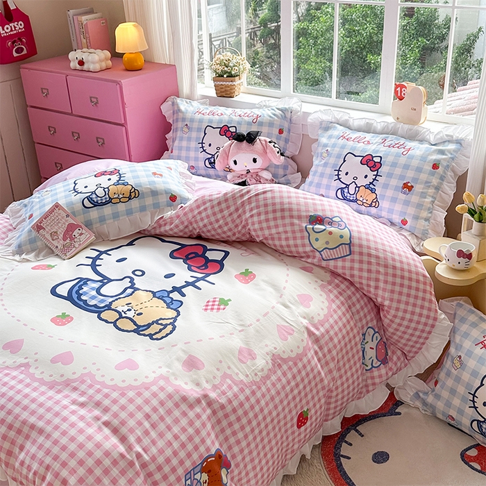 91家纺网 家纺一手货源 找家纺 （总）玉元坊 2025新款三丽鸥全棉纯棉大版花边款床品三四件套第四批 （长期有货 不断货）