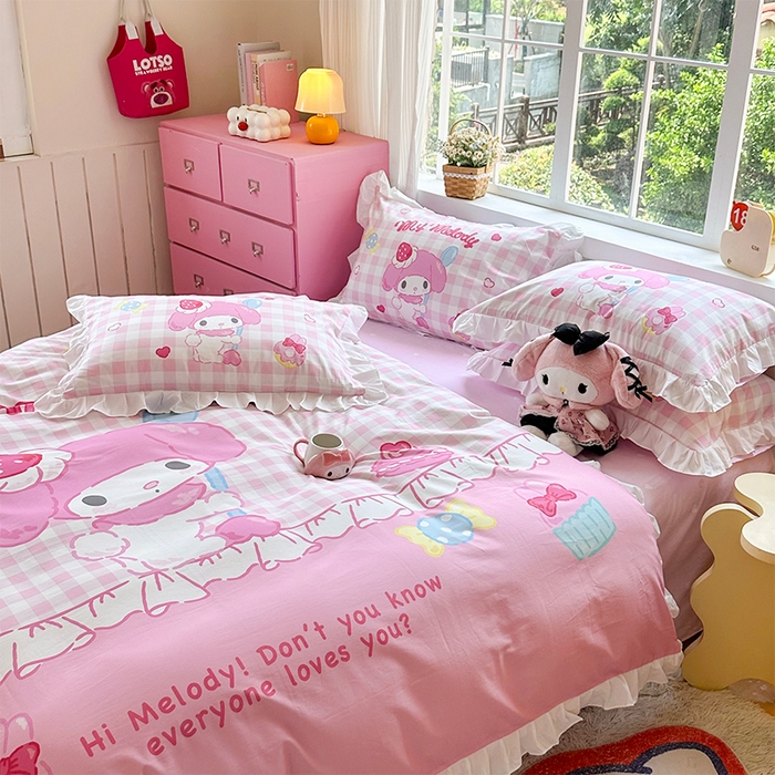 91家纺网 家纺一手货源 找家纺 玉元坊 2025新款三丽鸥全棉纯棉大版花边款床品三四件套第四批 （长期有货 不断货） 星黛美乐蒂-白花边