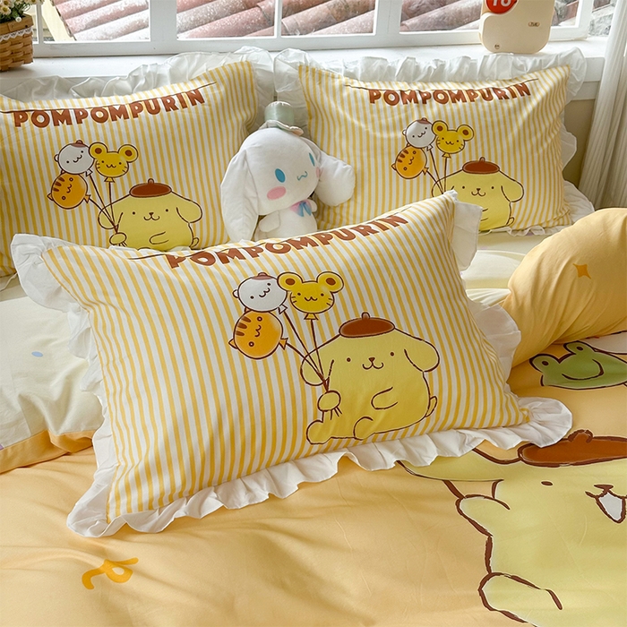 91家纺网 家纺一手货源 找家纺 玉元坊 2025新款三丽鸥全棉纯棉大版花边款床品三四件套第四批 （长期有货 不断货） 奶黄包布丁狗-白花边