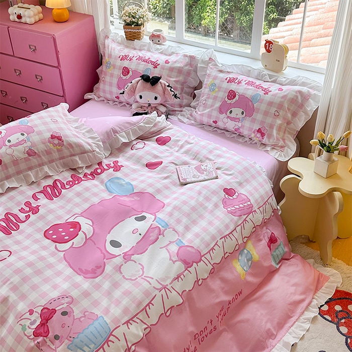 91家纺网 家纺一手货源 找家纺 玉元坊 2025新款三丽鸥全棉纯棉大版花边款床品三四件套第四批 （长期有货 不断货） 星黛美乐蒂-白花边