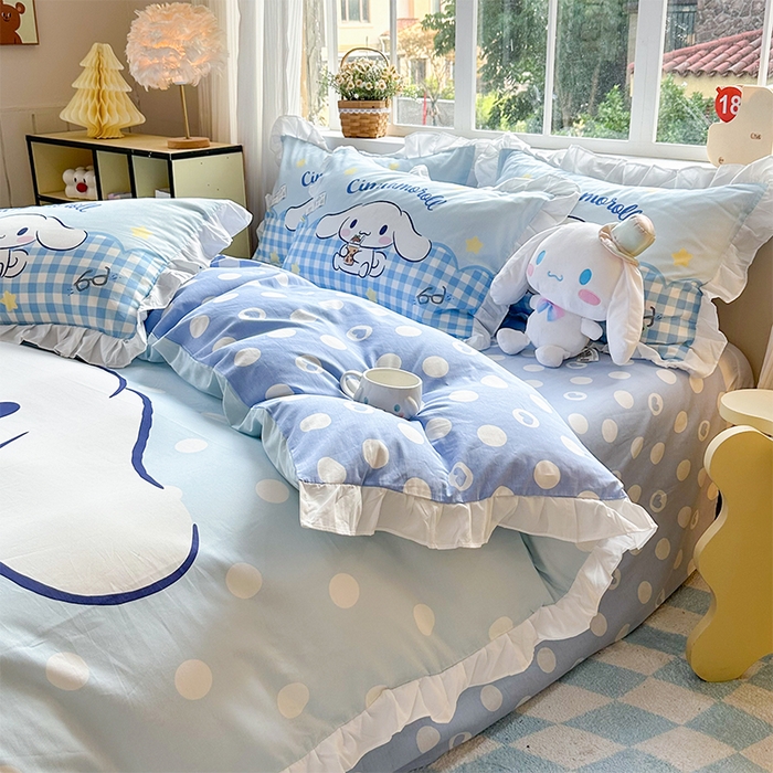 91家纺网 家纺一手货源 找家纺 玉元坊 2025新款三丽鸥全棉纯棉大版花边款床品三四件套第四批 （长期有货 不断货） 奶芙玉桂狗-白花边