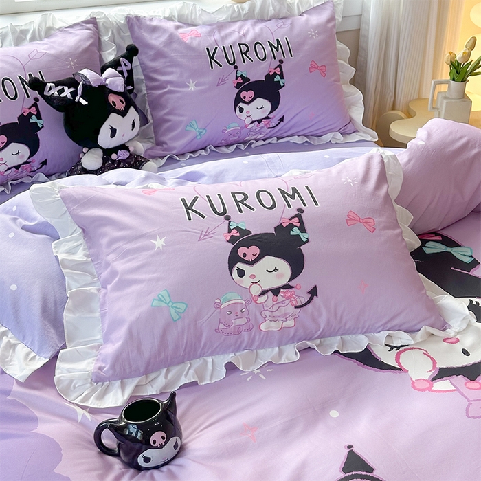 91家纺网 家纺一手货源 找家纺 玉元坊 2025新款三丽鸥全棉纯棉大版花边款床品三四件套第四批 （长期有货 不断货） 巴库库洛米-白花边