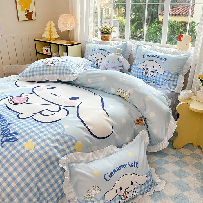 91家纺网 家纺一手货源 找家纺 玉元坊 2025新款三丽鸥全棉纯棉大版花边款床品三四件套第四批 （长期有货 不断货） 奶芙玉桂狗-白花边