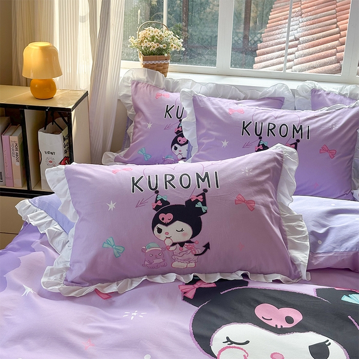 91家纺网 家纺一手货源 找家纺 玉元坊 2025新款三丽鸥全棉纯棉大版花边款床品三四件套第四批 （长期有货 不断货） 巴库库洛米-白花边