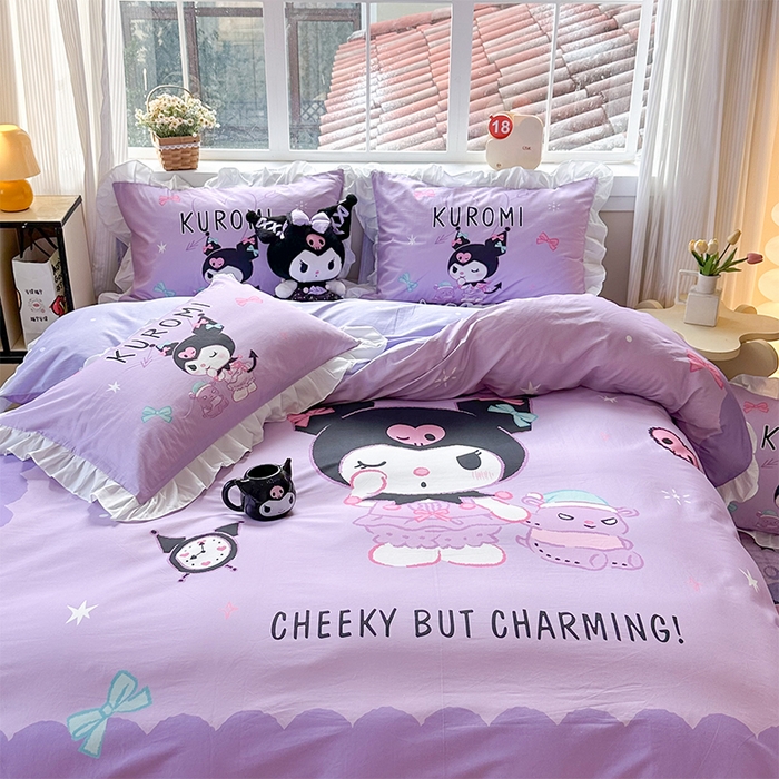 91家纺网 家纺一手货源 找家纺 玉元坊 2025新款三丽鸥全棉纯棉大版花边款床品三四件套第四批 （长期有货 不断货） 巴库库洛米-白花边