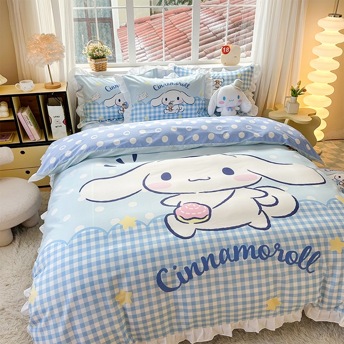 91家纺网 家纺一手货源 找家纺 玉元坊 2025新款三丽鸥全棉纯棉大版花边款床品三四件套第四批 （长期有货 不断货） 奶芙玉桂狗-白花边