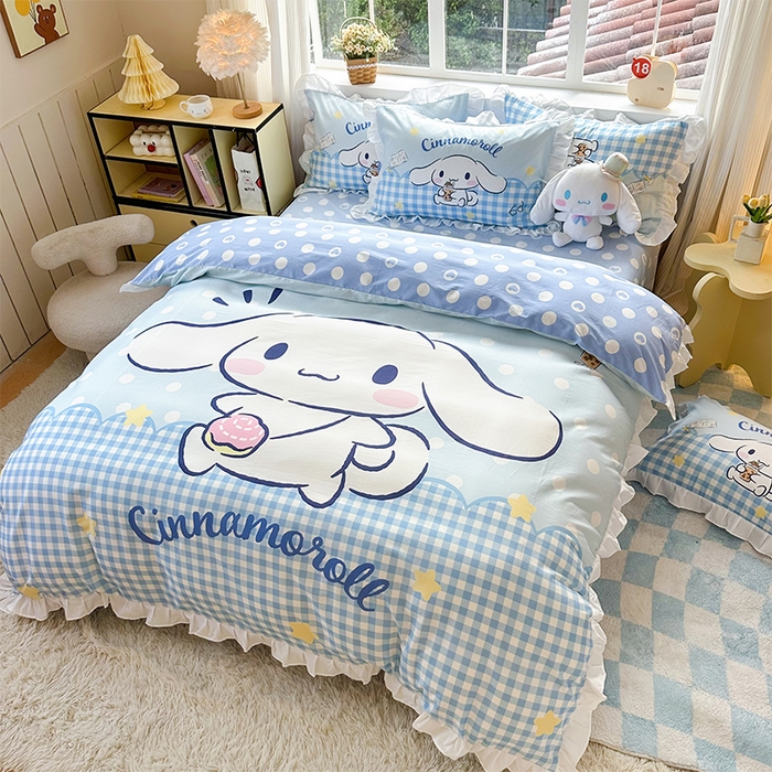 91家纺网 家纺一手货源 找家纺 玉元坊 2025新款三丽鸥全棉纯棉大版花边款床品三四件套第四批 （长期有货 不断货） 奶芙玉桂狗-白花边