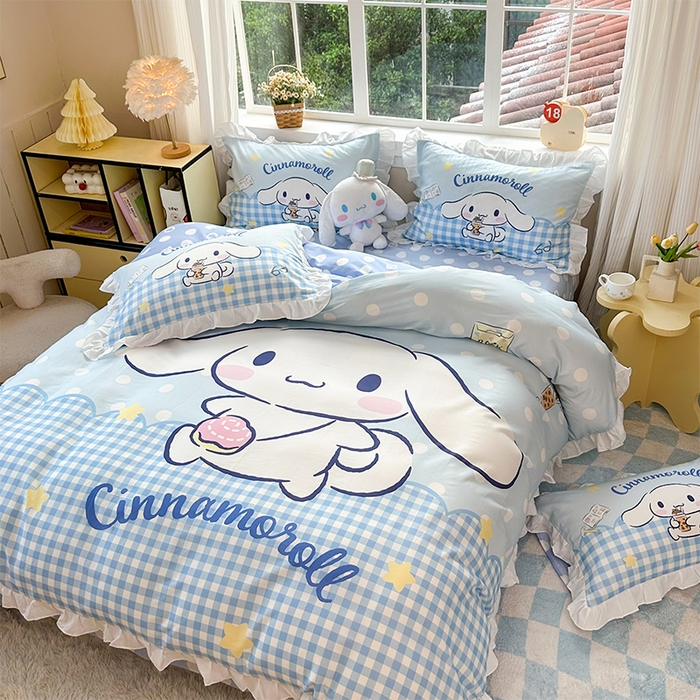 91家纺网 家纺一手货源 找家纺 玉元坊 2025新款三丽鸥全棉纯棉大版花边款床品三四件套第四批 （长期有货 不断货） 奶芙玉桂狗-白花边