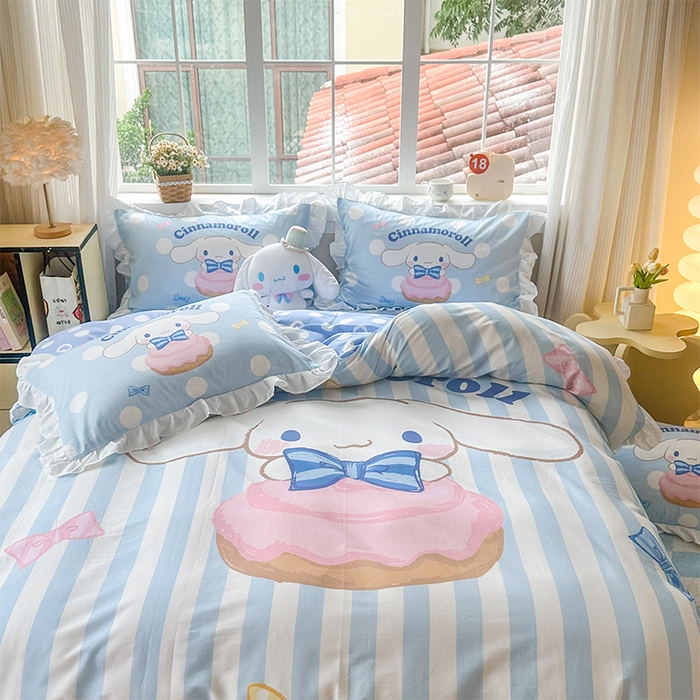 91家纺网 家纺一手货源 找家纺 玉元坊 2025新款三丽鸥全棉纯棉大版花边款床品三四件套第四批 （长期有货 不断货） 领带玉桂狗-白花边