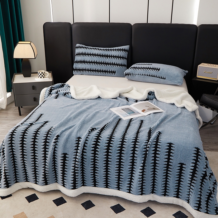 91家纺网 家纺一手货源 找家纺 楼兰公主毛毯专供 2025新款杉影绒加厚保暖多功能毛毯盖毯绒毯 杉影毯-蓝