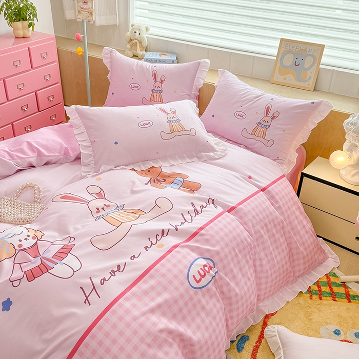 91家纺网 家纺一手货源 找家纺 玉元坊 2025新款三丽鸥全棉纯棉大版花边款床品三四件套第五批 （长期有货 不断货） 小熊伙伴