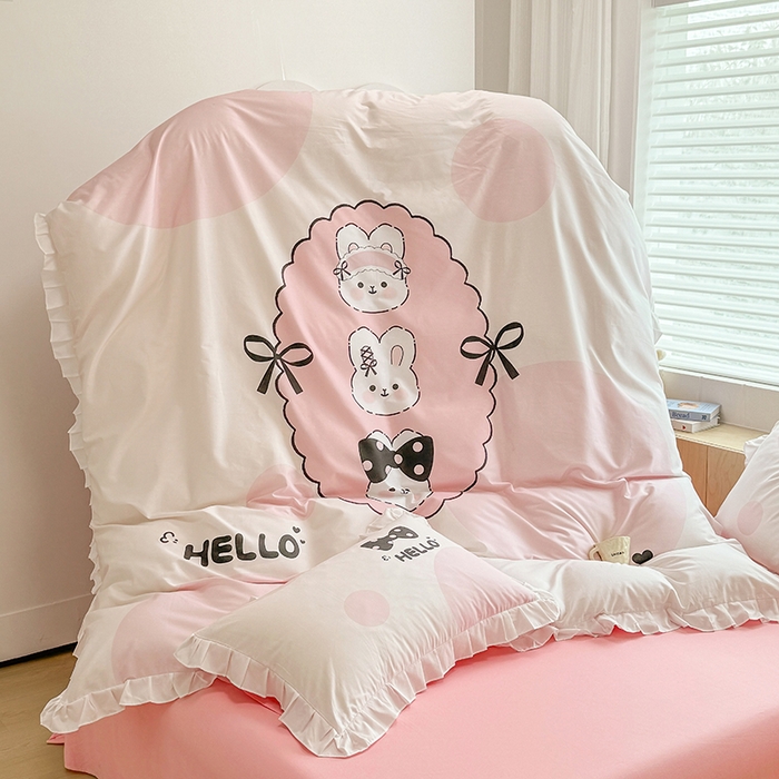 91家纺网 家纺一手货源 找家纺 玉元坊 2025新款三丽鸥全棉纯棉大版花边款床品三四件套第五批 （长期有货 不断货） 小萌兔