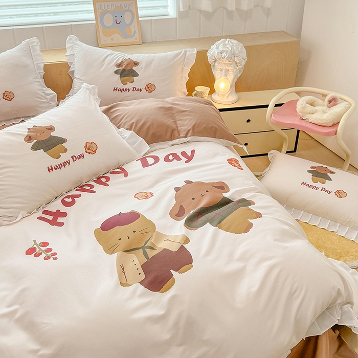 91家纺网 家纺一手货源 找家纺 玉元坊 2025新款三丽鸥全棉纯棉大版花边款床品三四件套第五批 （长期有货 不断货） 快乐小熊