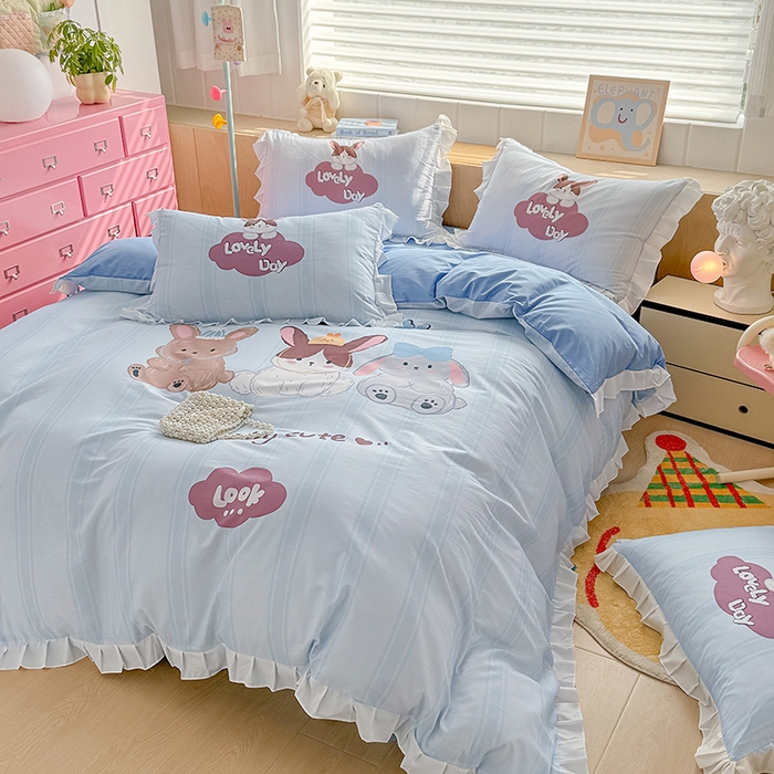 91家纺网 家纺一手货源 找家纺 玉元坊 2025新款三丽鸥全棉纯棉大版花边款床品三四件套第五批 （长期有货 不断货） 兔子伙伴