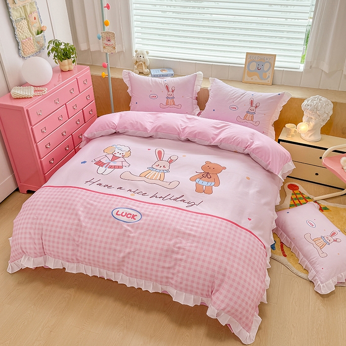 91家纺网 家纺一手货源 找家纺 玉元坊 2025新款三丽鸥全棉纯棉大版花边款床品三四件套第五批 （长期有货 不断货） 小熊伙伴