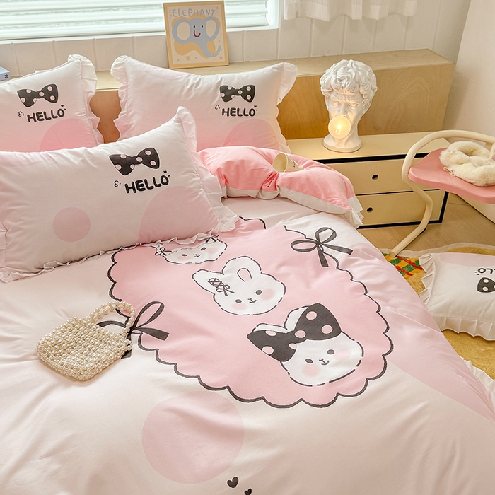 91家纺网 家纺一手货源 找家纺 玉元坊 2025新款三丽鸥全棉纯棉大版花边款床品三四件套第五批 （长期有货 不断货） 小萌兔