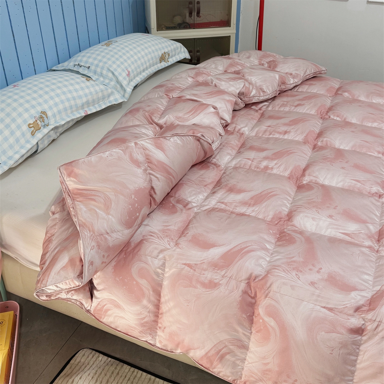 御眠纺 2025新款高端提花羽绒被鸭绒被贡缎提花单层羽绒被壳 飘颜粉，