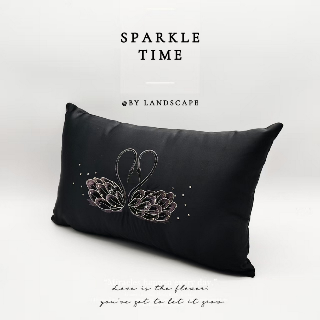 91家纺网 家纺一手货源 找家纺 澜屿 新款天鹅钻小抱枕装饰枕腰枕抱枕枕芯 天鹅钻黑