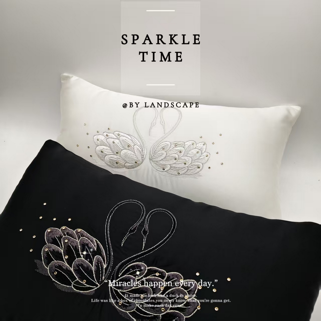 91家纺网 家纺一手货源 找家纺 澜屿 新款天鹅钻小抱枕装饰枕腰枕抱枕枕芯 天鹅钻黑