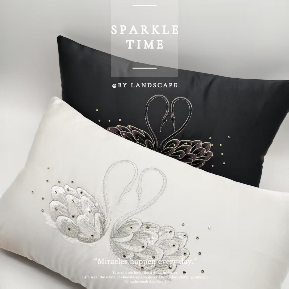 91家纺网 家纺一手货源 找家纺 澜屿 新款天鹅钻小抱枕装饰枕腰枕抱枕枕芯 天鹅钻白