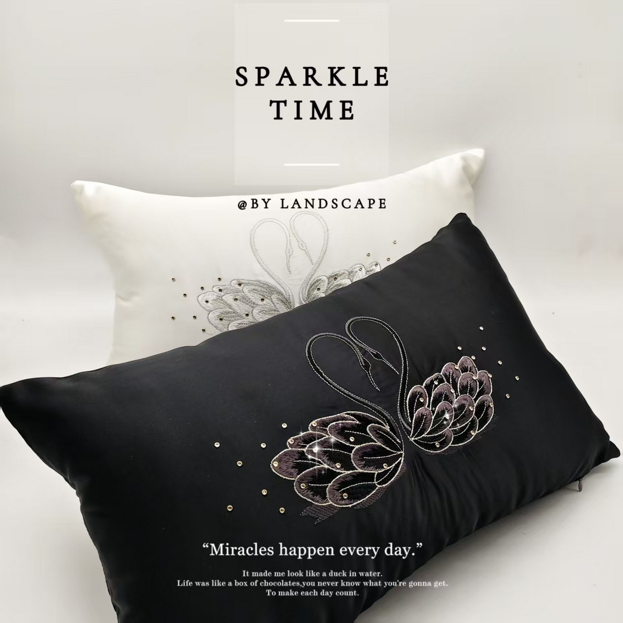 91家纺网 家纺一手货源 找家纺 澜屿 新款天鹅钻小抱枕装饰枕腰枕抱枕枕芯 天鹅钻黑