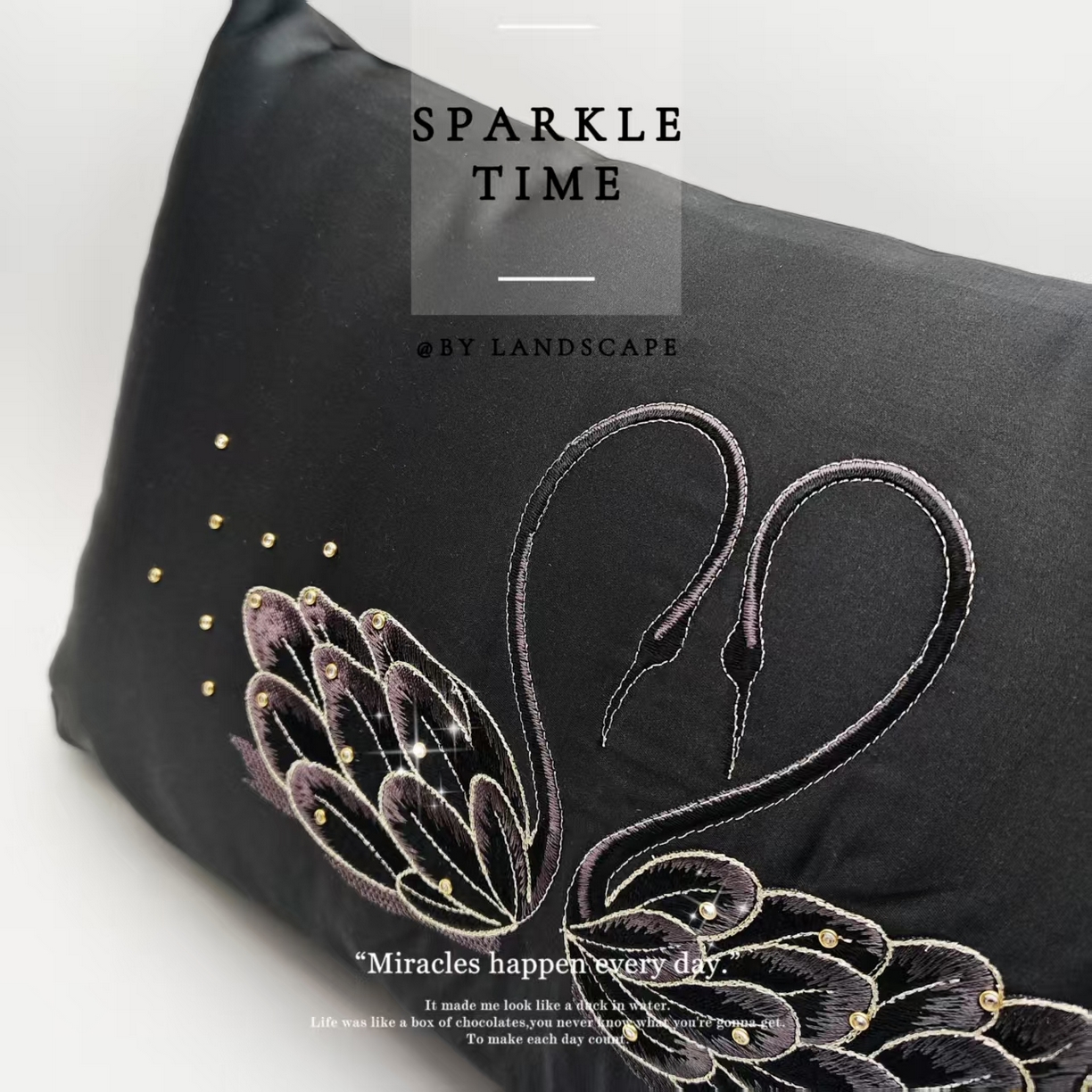 91家纺网 家纺一手货源 找家纺 澜屿 新款天鹅钻小抱枕装饰枕腰枕抱枕枕芯 天鹅钻黑