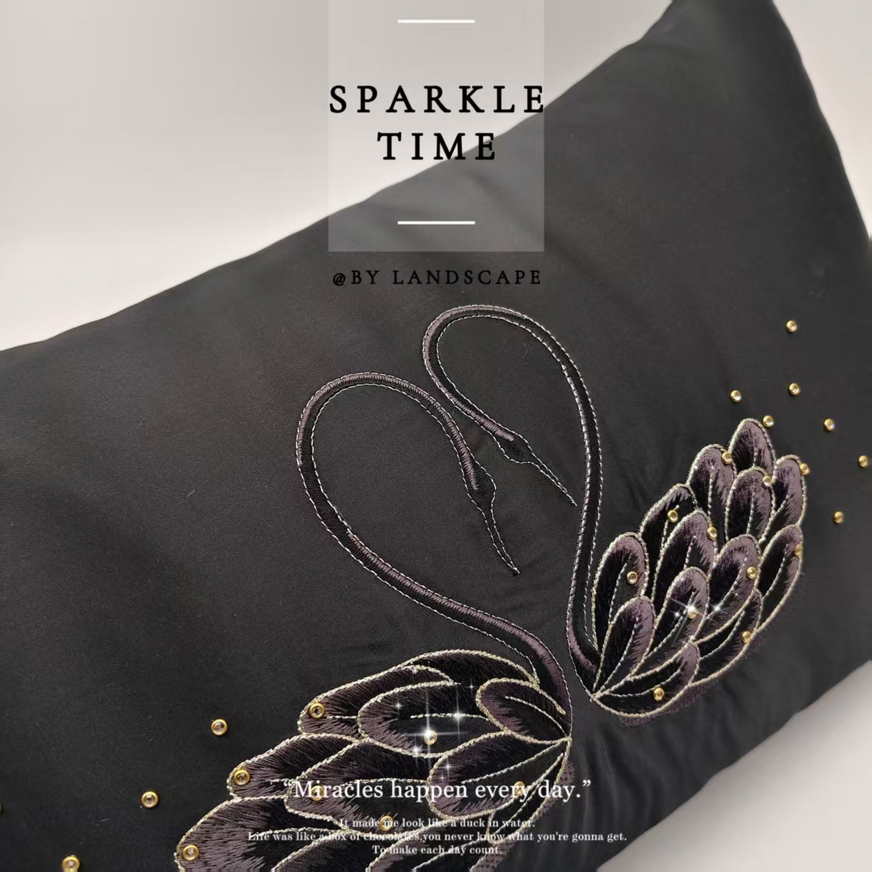 91家纺网 家纺一手货源 找家纺 澜屿 新款天鹅钻小抱枕装饰枕腰枕抱枕枕芯 天鹅钻黑