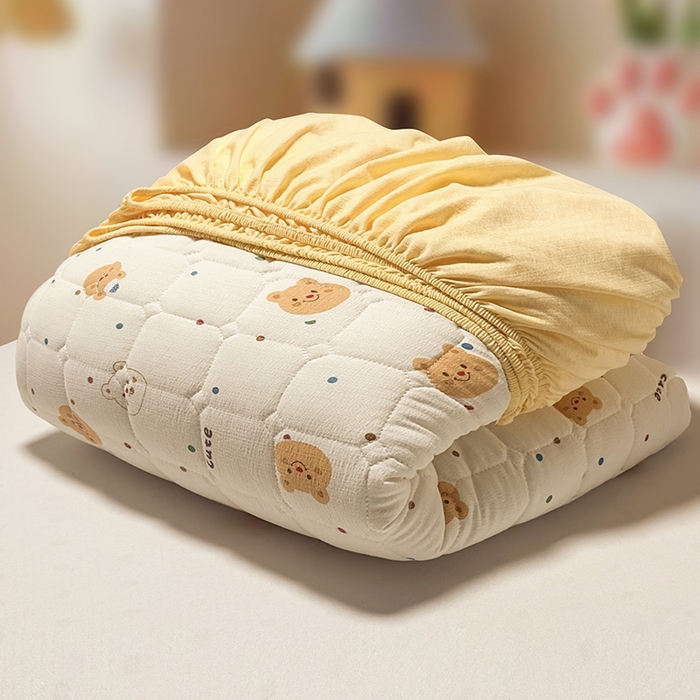 91家纺网 家纺一手货源 找家纺 丝芙妮家居（原乐视家纺） 2025新款A类亲肤云朵棉夹棉保暖床笠 布丁小熊