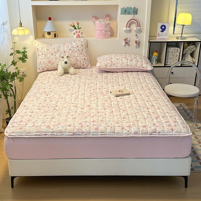 91家纺网 家纺一手货源 找家纺 丝芙妮家居（原乐视家纺） 2025新款A类亲肤云朵棉夹棉保暖床笠 海棠花眠