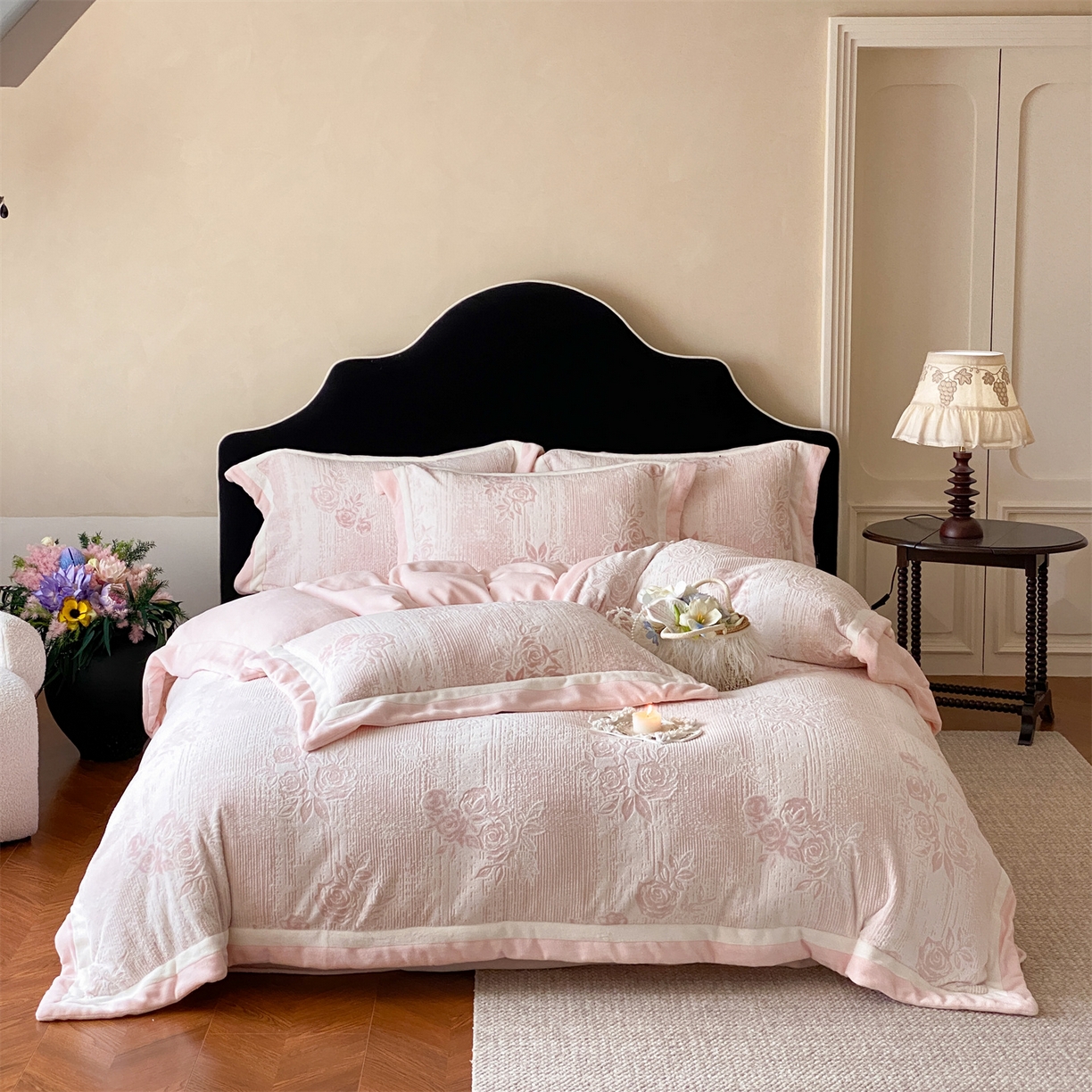 馨蕊 2025新款意大利进口雕花绒拼角工艺秋冬轻奢煦暖绒系列-绒初雪 会员-10【券后控价268/288】 绒初雪-蔷薇粉