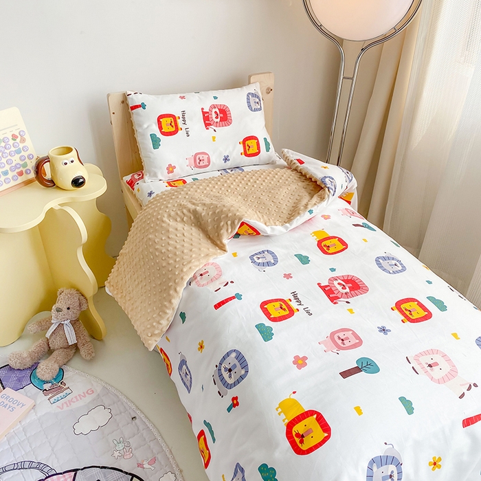 91家纺网 家纺一手货源 找家纺 （总）沁童 2023新款13372全棉儿童豆豆绒加全棉三件套，幼儿园六件套