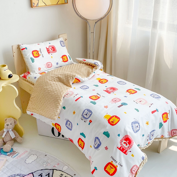 91家纺网 家纺一手货源 找家纺 （总）沁童 2023新款13372全棉儿童豆豆绒加全棉三件套，幼儿园六件套