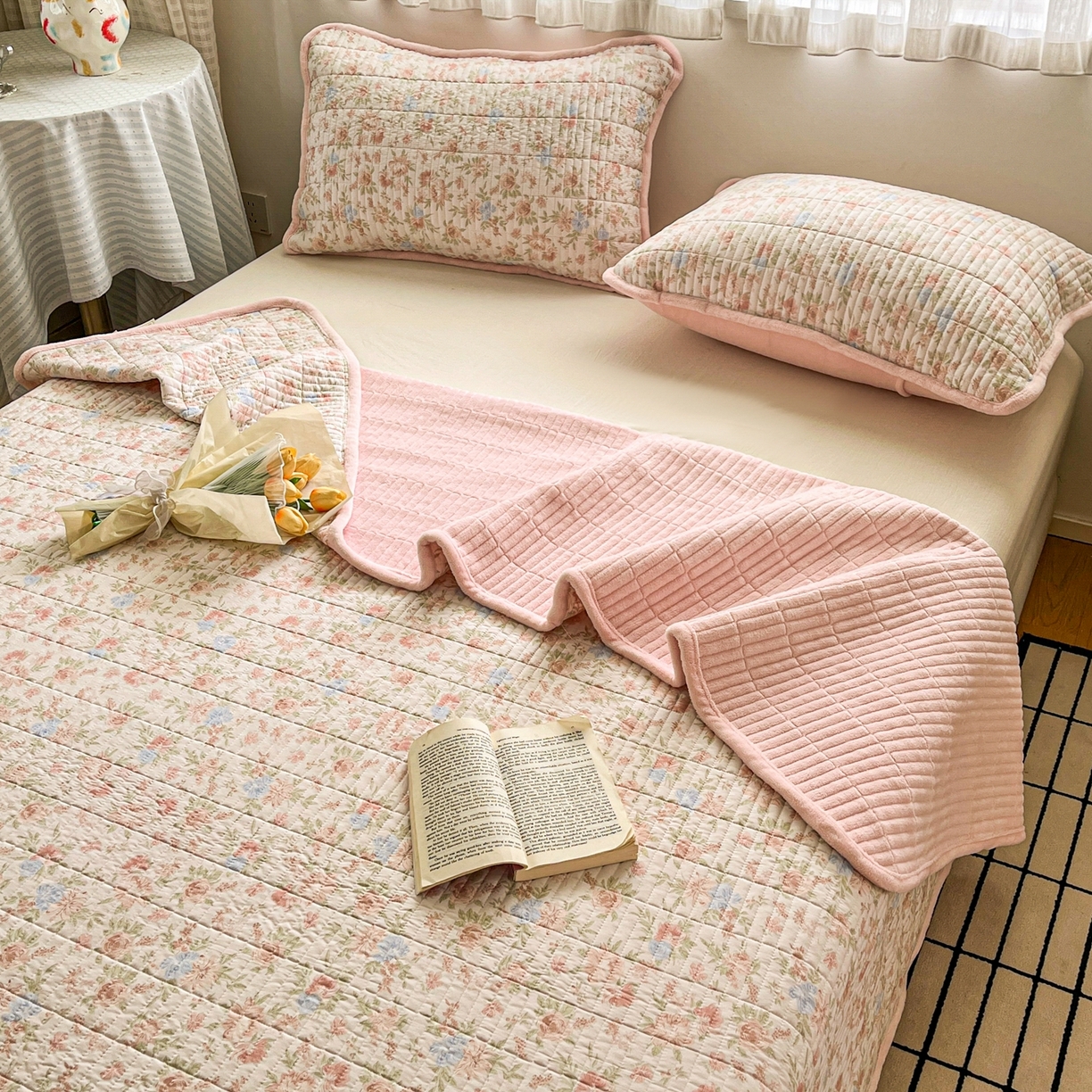 91家纺网 家纺一手货源 找家纺 （总）瑞钰 2025新款A类双层纱印花夹棉床盖