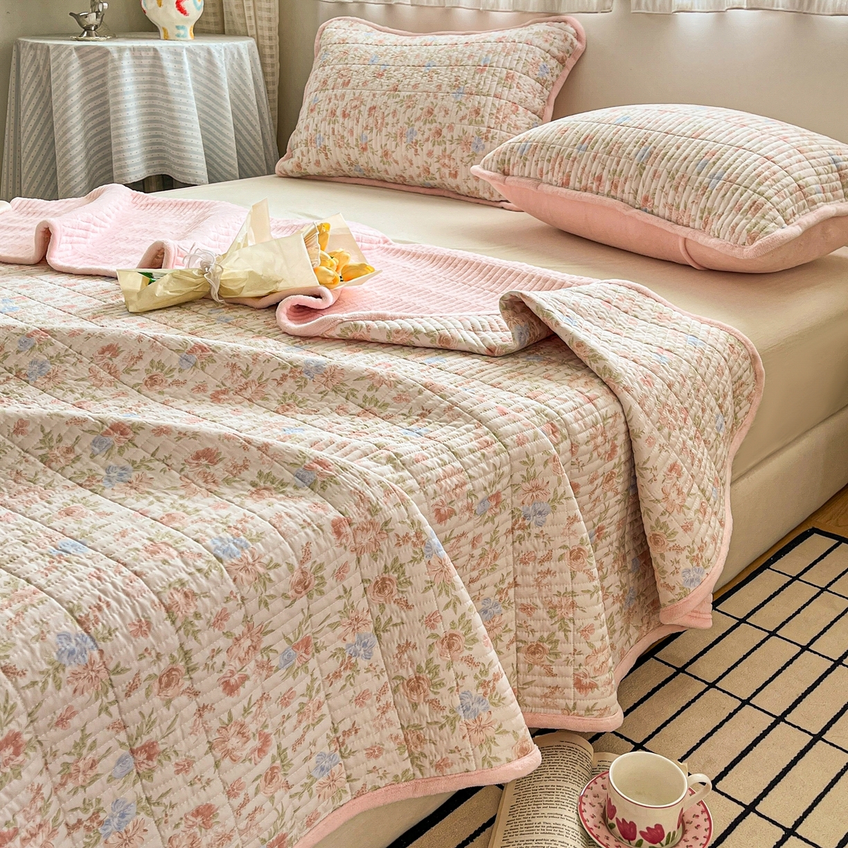 91家纺网 家纺一手货源 找家纺 （总）瑞钰 2025新款A类双层纱印花夹棉床盖