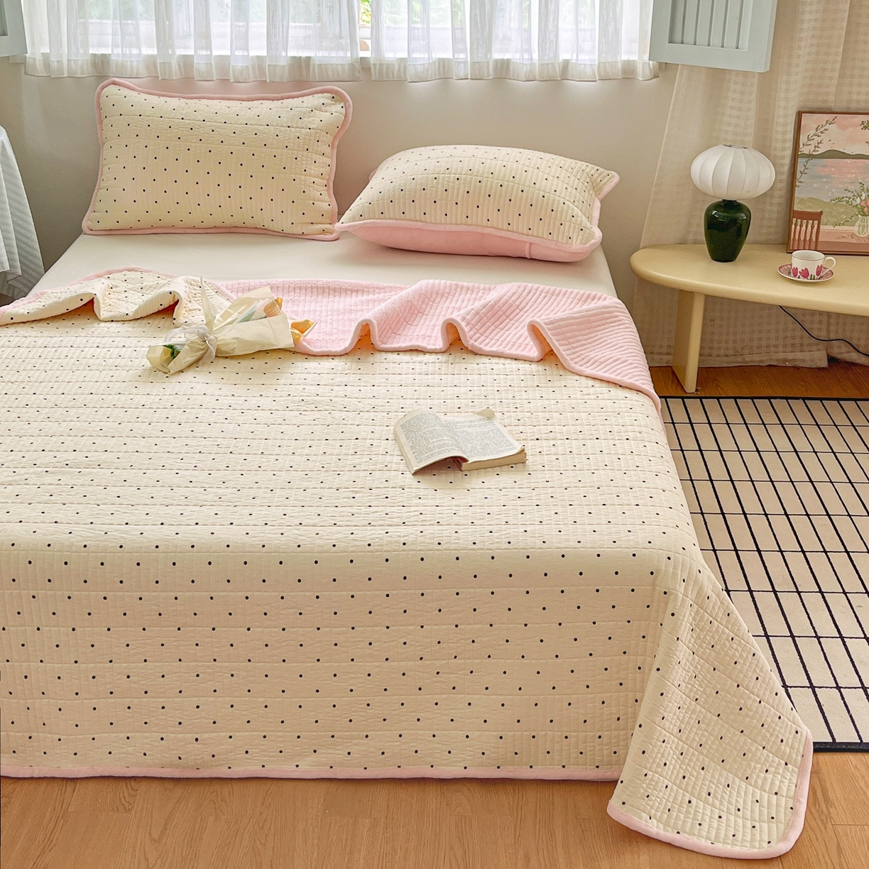 91家纺网 家纺一手货源 找家纺 瑞钰 2025新款A类双层纱印花夹棉床盖 奶球