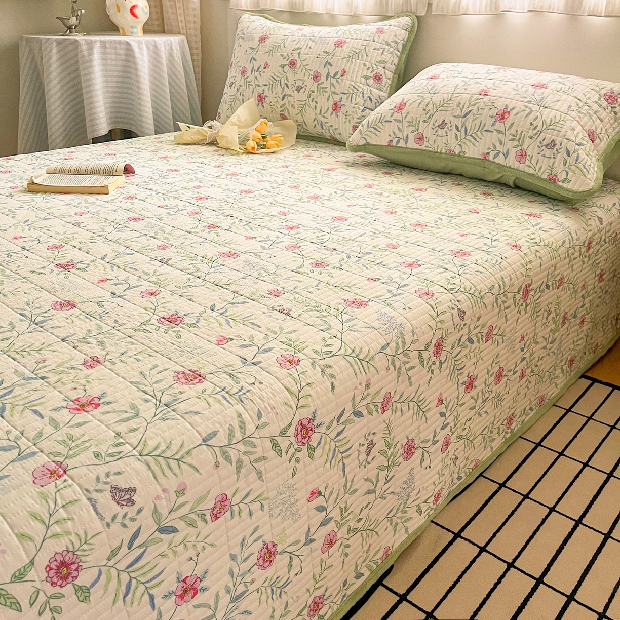 91家纺网 家纺一手货源 找家纺 瑞钰 2025新款A类双层纱印花夹棉床盖 普罗旺斯