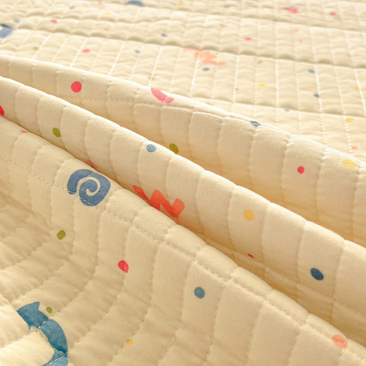 91家纺网 家纺一手货源 找家纺 瑞钰 2025新款A类双层纱印花夹棉床盖 星星点点