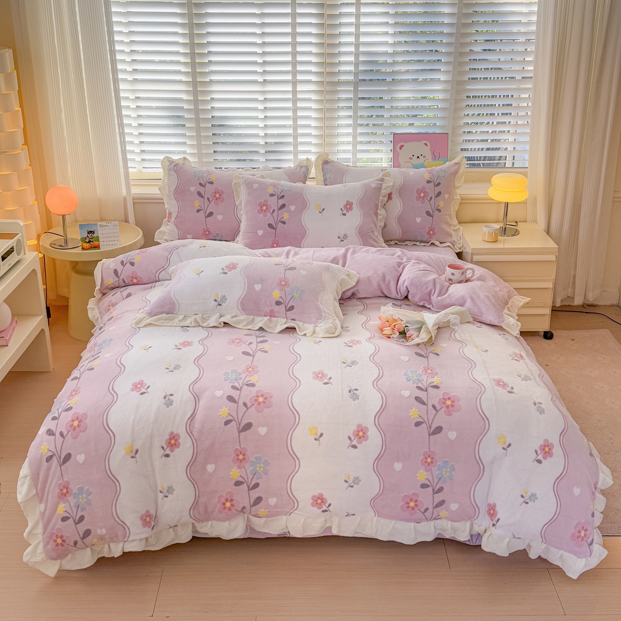 91家纺网 家纺一手货源 找家纺 爱家（原缔乐家纺） 2025新款牛奶雕花绒四件套-美加美 美加美-梦幻紫