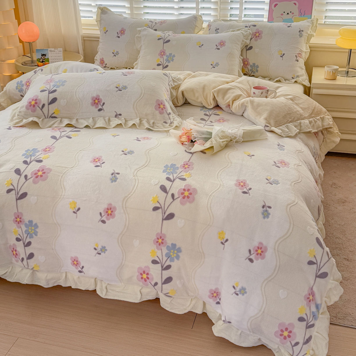 91家纺网 家纺一手货源 找家纺 爱家（原缔乐家纺） 2025新款牛奶雕花绒四件套-美加美 美加美-柠檬黄