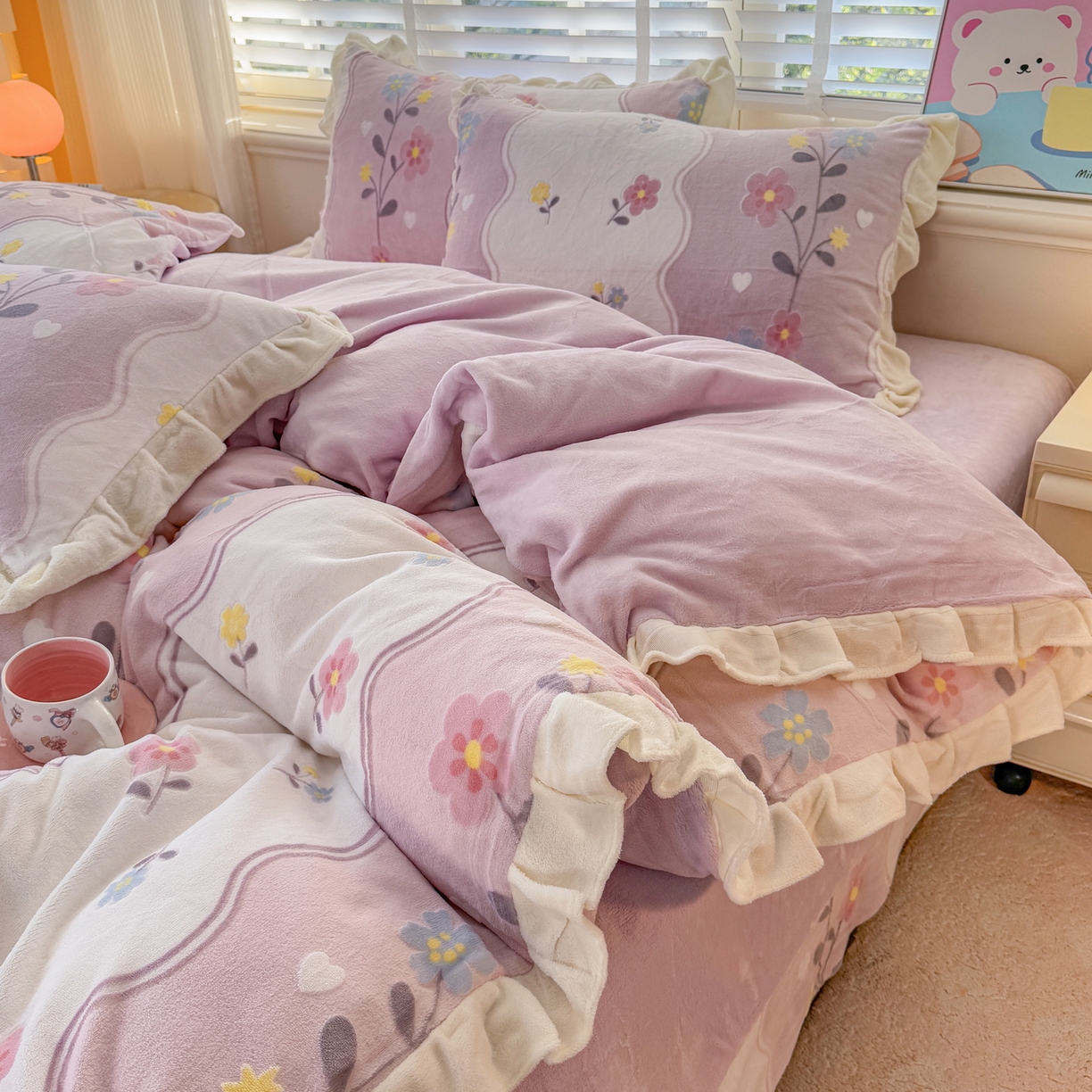 91家纺网 家纺一手货源 找家纺 爱家（原缔乐家纺） 2025新款牛奶雕花绒四件套-美加美 美加美-梦幻紫