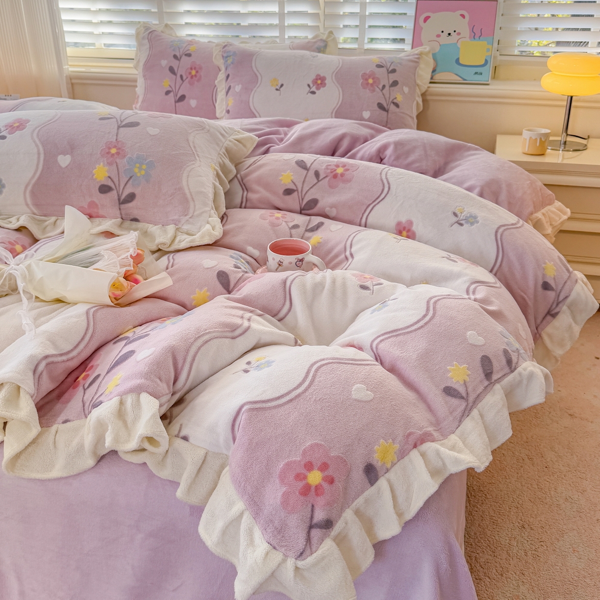 91家纺网 家纺一手货源 找家纺 爱家（原缔乐家纺） 2025新款牛奶雕花绒四件套-美加美 美加美-梦幻紫