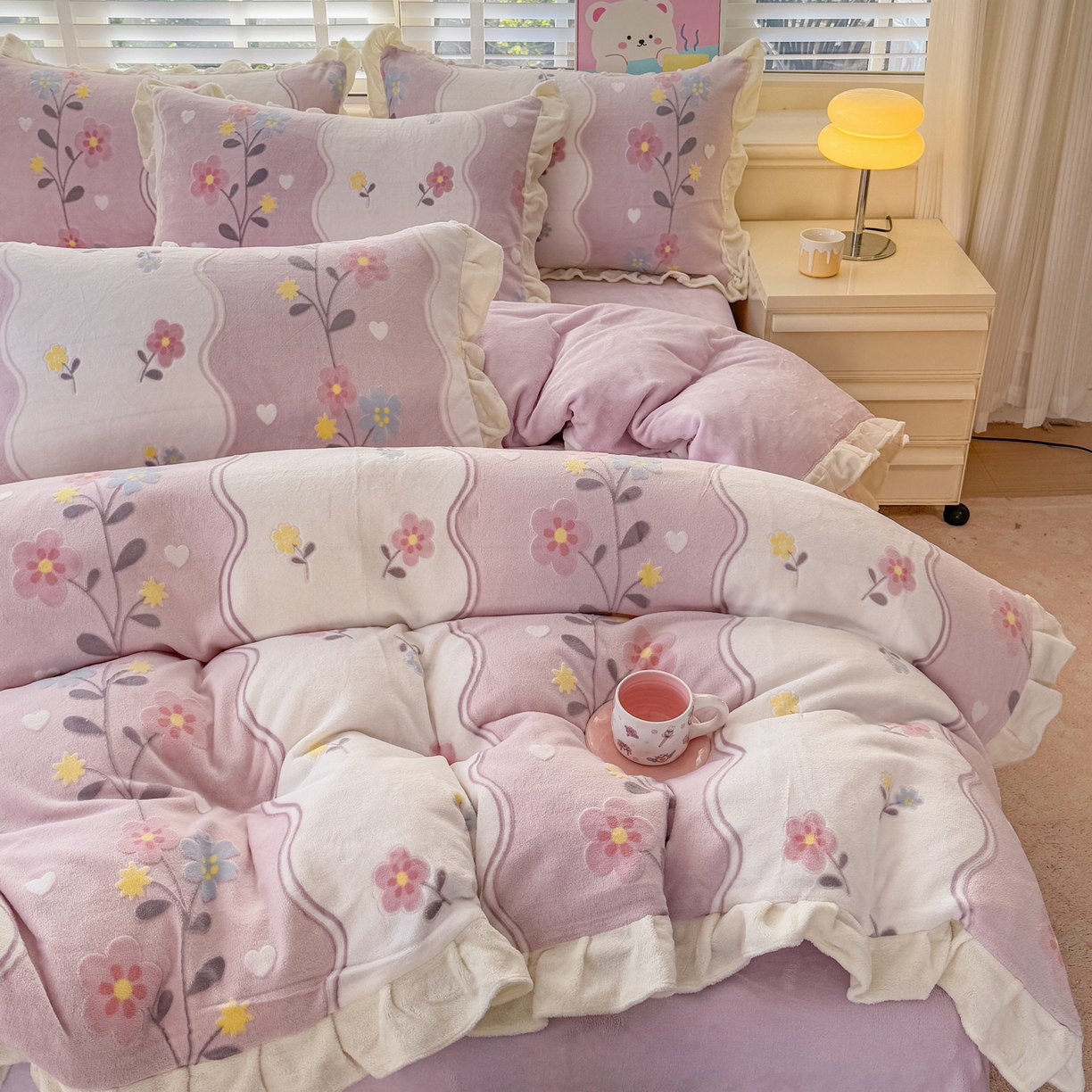 91家纺网 家纺一手货源 找家纺 爱家（原缔乐家纺） 2025新款牛奶雕花绒四件套-美加美 美加美-梦幻紫