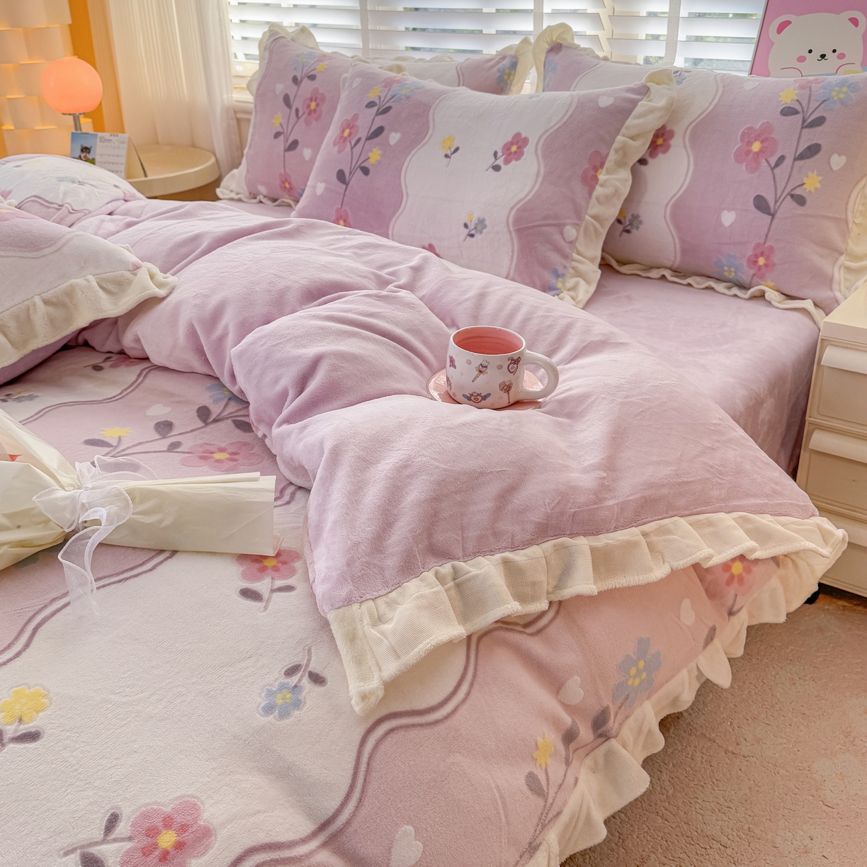 91家纺网 家纺一手货源 找家纺 爱家（原缔乐家纺） 2025新款牛奶雕花绒四件套-美加美 美加美-梦幻紫