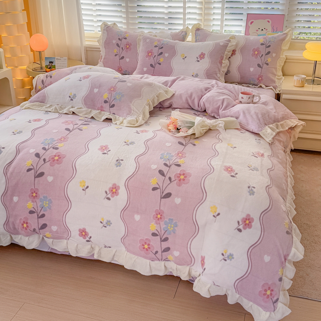 91家纺网 家纺一手货源 找家纺 爱家（原缔乐家纺） 2025新款牛奶雕花绒四件套-美加美 美加美-梦幻紫