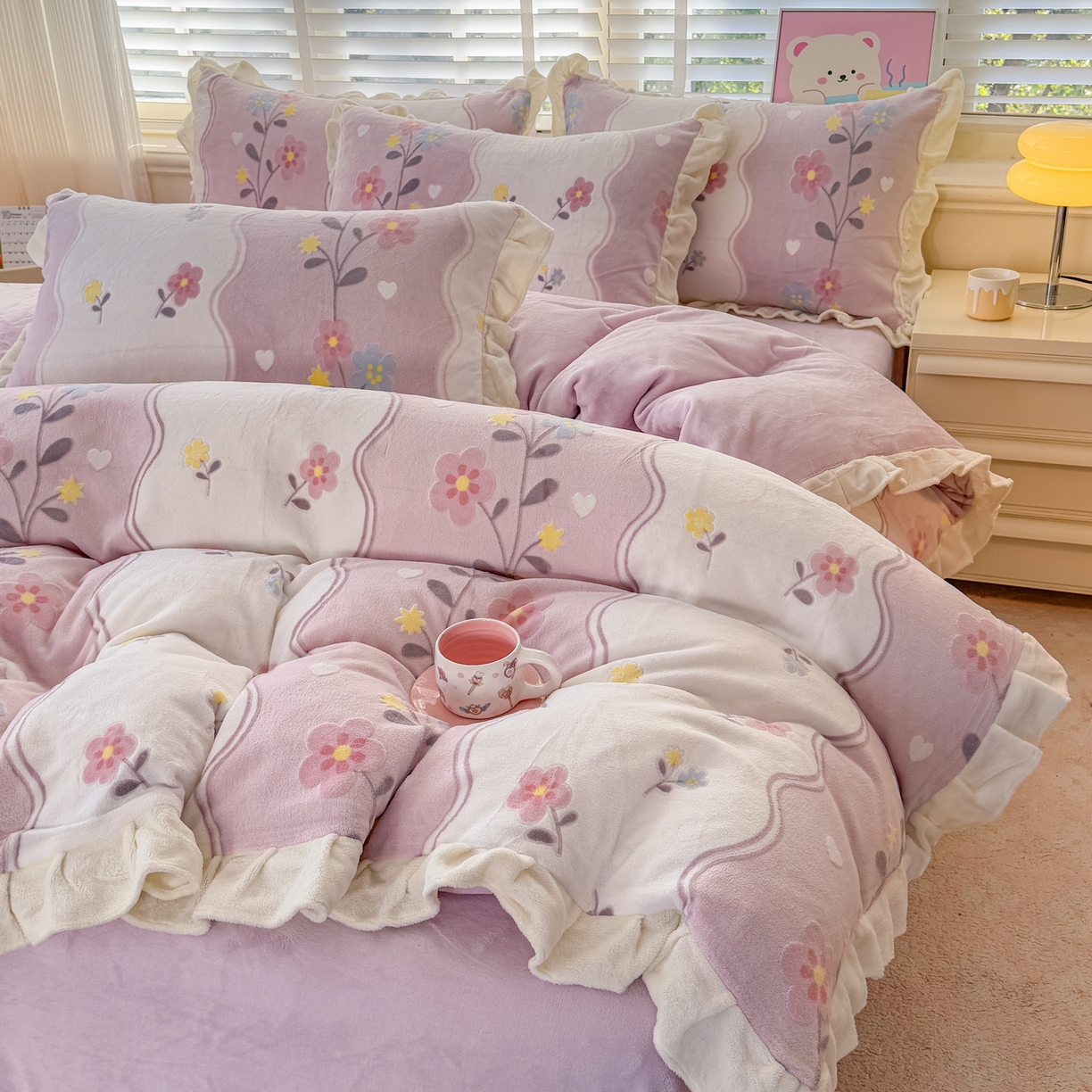 91家纺网 家纺一手货源 找家纺 爱家（原缔乐家纺） 2025新款牛奶雕花绒四件套-美加美 美加美-梦幻紫