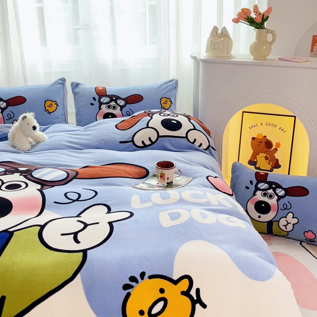 91家纺网 家纺一手货源 找家纺 （总）喜梦缘-2025专版加厚高克重卡通大版 牛奶绒四件套大阪法莱绒现货充足