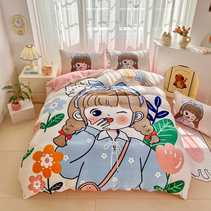 91家纺网 家纺一手货源 找家纺 （总）喜梦缘 2025 新款大版卡通牛奶绒印花四件套