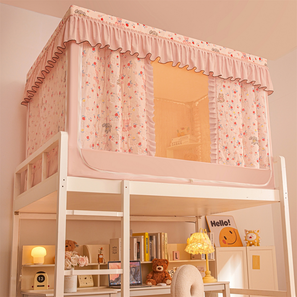 91家纺网 家纺一手货源 找家纺 艾晶美家纺有限公司 2025新款学生宿舍遮光保暖蚊帐夹棉床帘蚊帐大学生宿舍蚊帐 学生夹棉款-玫瑰小熊